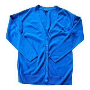 Talbots Royal Blue Cardigan Sweater Cotton Nylon Button Up Small Long Sleeve